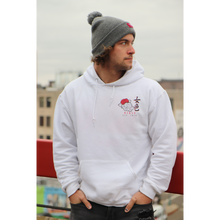 Load image into Gallery viewer, Male model wearing Mikan Geisha hoodie showing the front of the hoodie looking away from camera

