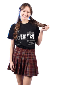 Female model wearing Mikan Ara-Ara Club shirt front design in size small