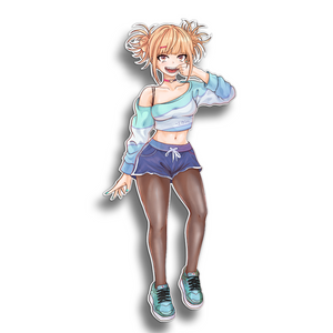 Toga Himiko in workout clothing holding her mouth open vinyl sticker